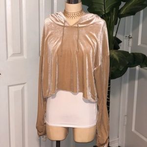 Cropped Nude Velvet Sweatshirt